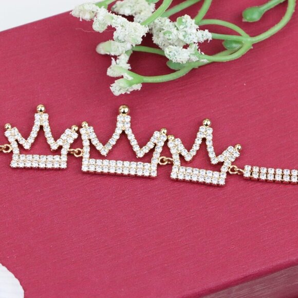 "Rose Gold Crown Design Bracelet with Sparkling Zircon Accents, XPBL0833 - Picture 12 of 12